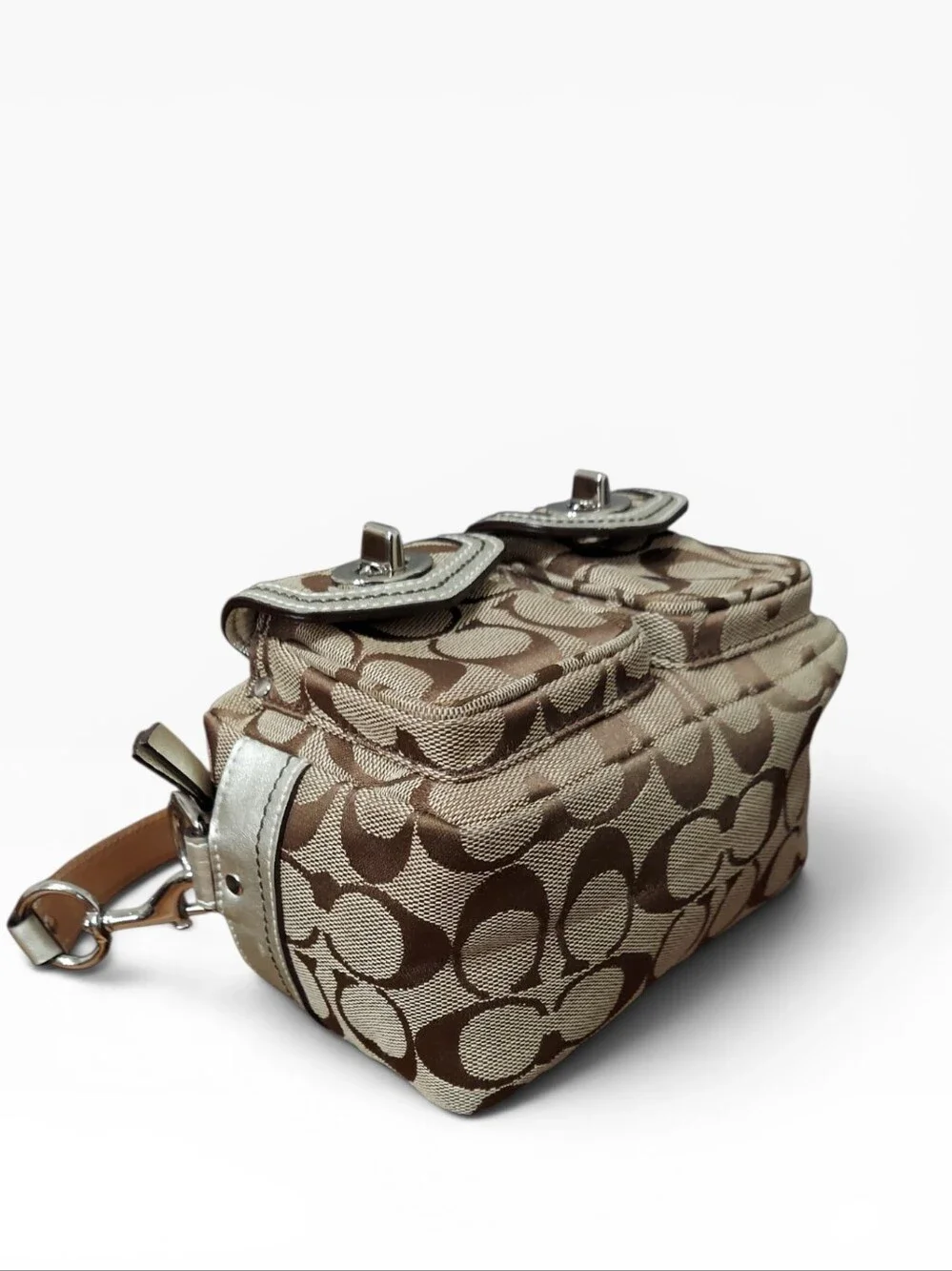 Like New Coach Legacy Signature Mini Double Turnlock Satchel W/ Chrome HW - Picture 8 of 10